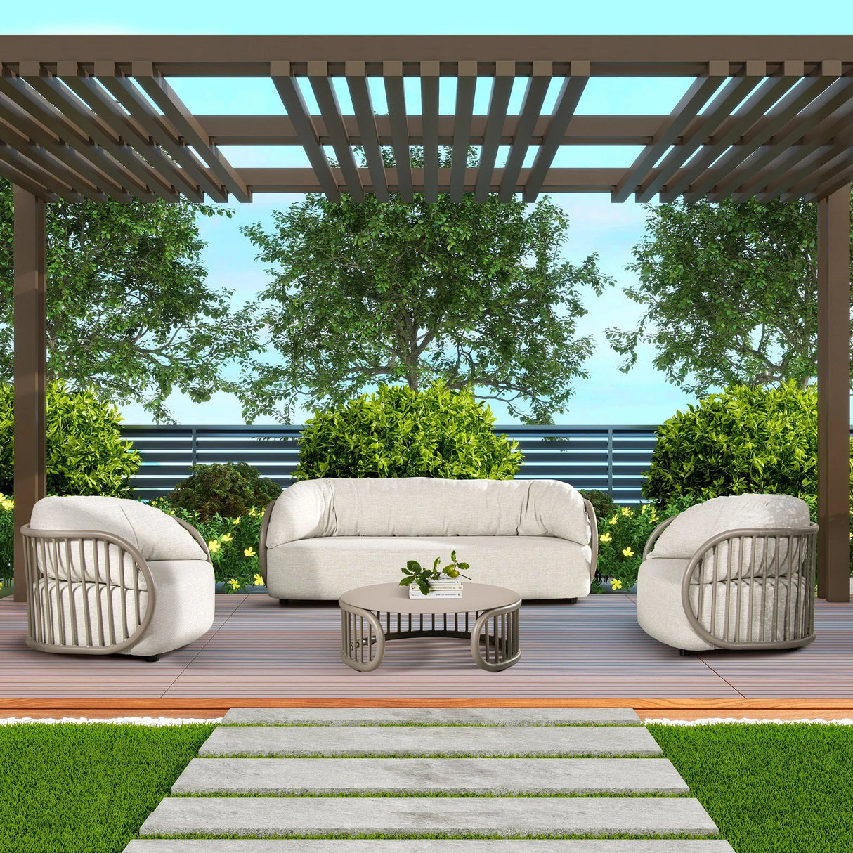 Harper - Barrel Upholstered Patio Deep Seating Armchair Axroma Olefin - Oat Beige - Furniture Home Direct