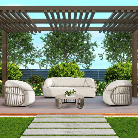 Harper - Barrel Upholstered Patio Deep Seating Armchair Axroma Olefin - Oat Beige - Furniture Home Direct