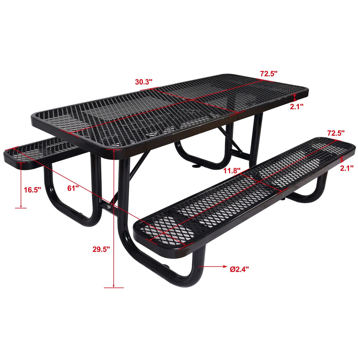 Rectangular Outdoor Steel Picnic Table With Umbrella Pole - Furniture Home Direct