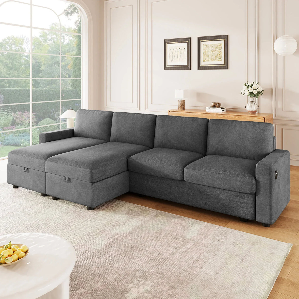 Convertible Sectional Sofa With Storage Chaise Lounges And USB Ports - Furniture Home Direct