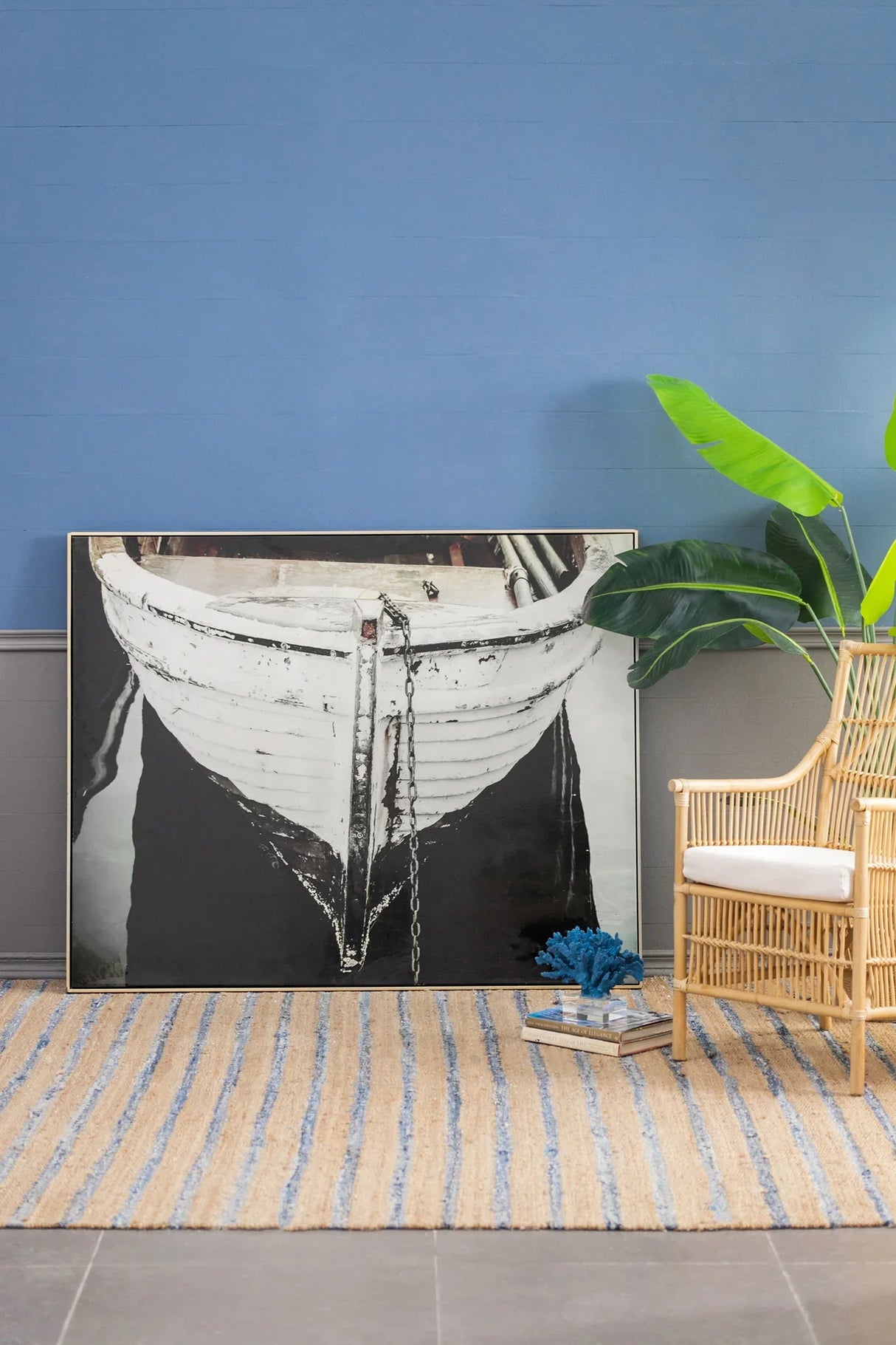 Large And Rectangular Wall Art With Frame, Wall Decor For Living Room - White / Blue - Furniture Home Direct