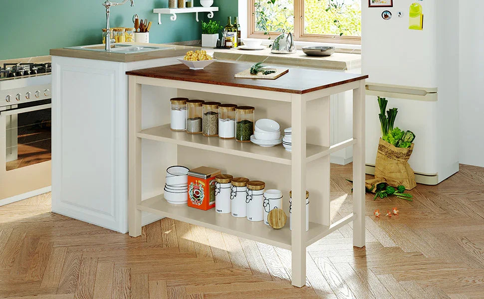 Kitchen Island Set With Stools 45 Inch Top Walnut Off White - Furniture Home Direct