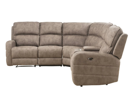Olwen - Nubuck Power Recliner Sectional Sofa With USB Port - Mocha - Furniture Home Direct