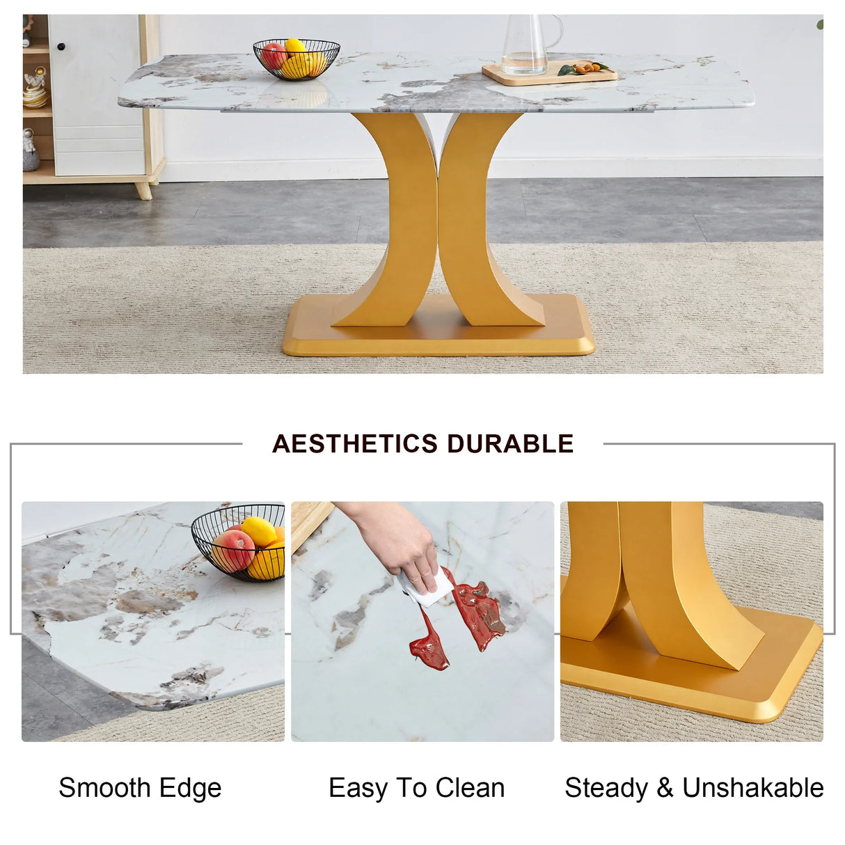 Modern Minimalist Dining With Imitation Marbled Glass Tabletop - Furniture Home Direct