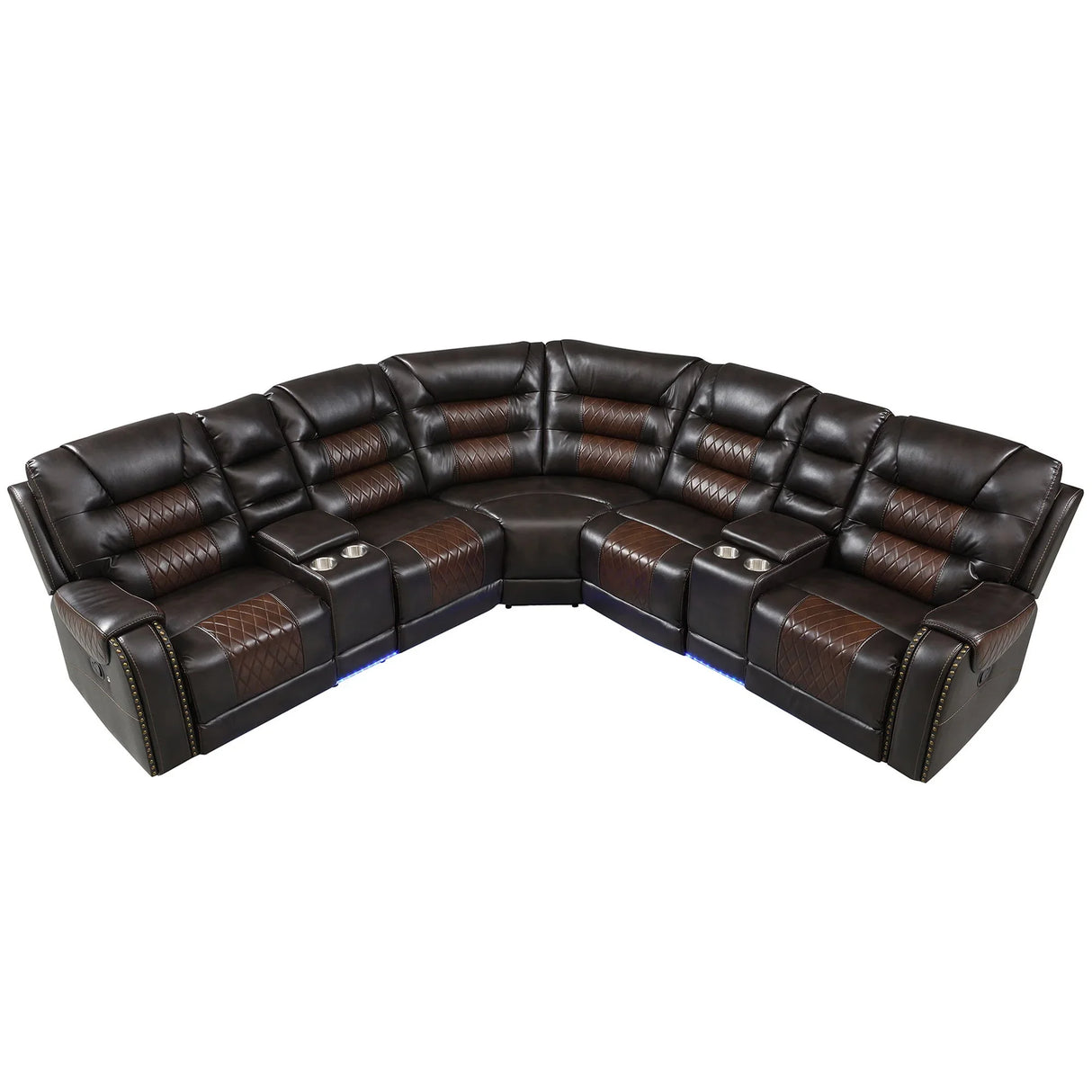 Manual Reclining Sectional Sofa Set, L Shaped Symmetrical Motion Sofa Corner Couch Sets With Storage Boxes, 4 Cup Holders And LED Light Strip For Living Room - Furniture Home Direct