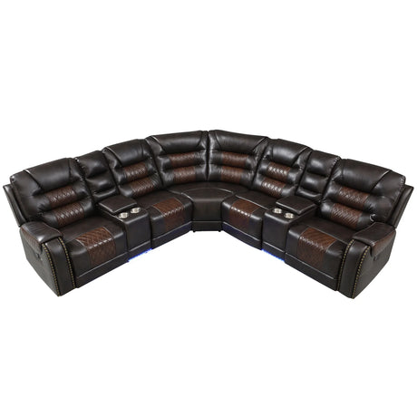 Manual Reclining Sectional Sofa Set, L Shaped Symmetrical Motion Sofa Corner Couch Sets With Storage Boxes, 4 Cup Holders And LED Light Strip For Living Room - Furniture Home Direct