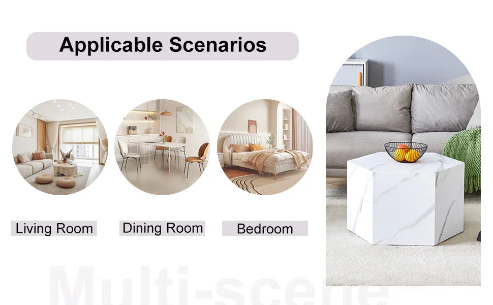 Coffee Table Marble-Effect Cube Geometric Design White - Furniture Home Direct