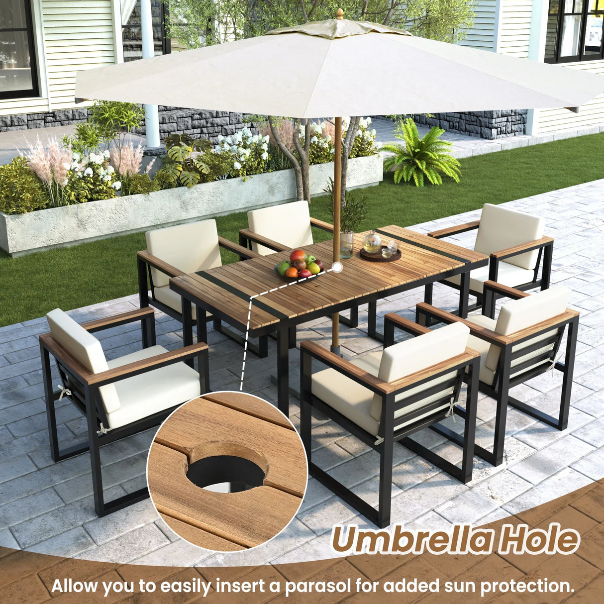 7 Pieces Outdoor Dining Set Patio Dining Table And Chair Set With And Removable Cushions For Patio - Furniture Home Direct