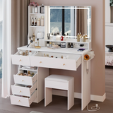 Vanity Desk Set With Cushioned Stool And Large Mirror White - Furniture Home Direct