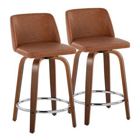 Toriano - Mid Century Modern Fixed Height Counter Stool With Swivel With Round Footrest (Set of 2) - Furniture Home Direct