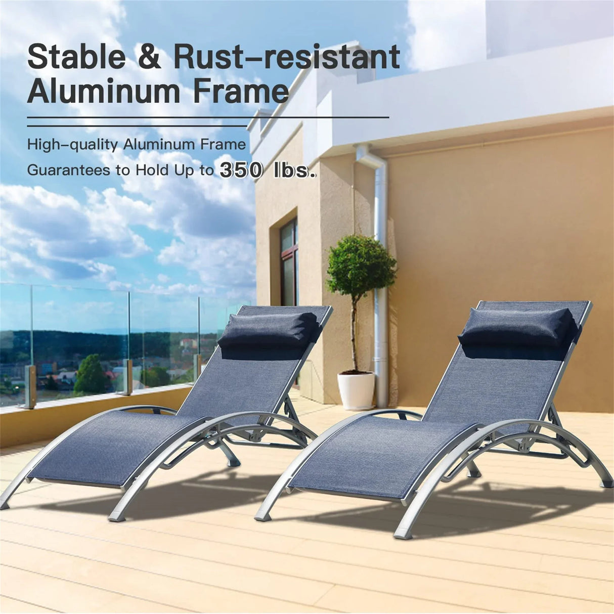 Outdoor Chaise Lounges Sturdy Aluminum Frame Rustproof Blue - Furniture Home Direct
