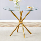 Dining Table Round Glass Top With Gleaming Golden Base Gold - Furniture Home Direct