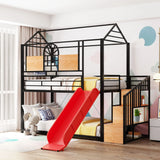 Metal Bunk Bed, Metal Housebed With Slide And Storage Stair - Furniture Home Direct