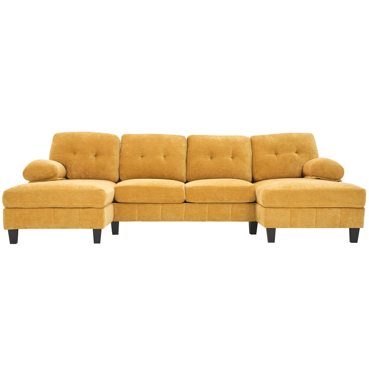 U-Shaped Sectional Sofa 103.5" Black Chenille Fabric Couch With Dual Chaise Lounges, Storage Pockets, Armrest Pillows - Furniture Home Direct