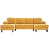 U-Shaped Sectional Sofa 103.5" Black Chenille Fabric Couch With Dual Chaise Lounges, Storage Pockets, Armrest Pillows - Furniture Home Direct