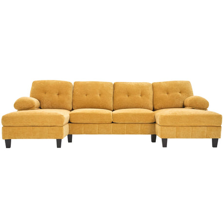 U-Shaped Sectional Sofa 103.5" Black Chenille Fabric Couch With Dual Chaise Lounges, Storage Pockets, Armrest Pillows - Furniture Home Direct