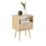 15.75" Rattan End Table With Drawer And Solid Wood Legs, Modern Nightstand, Side Table For Living Room, Bedroom - Furniture Home Direct