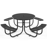 Round Outdoor Steel Picnic Table With Umbrella Pole - Black - Furniture Home Direct
