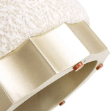 Hampton - Round Upholstered Ottoman With Scalloped Base - Speckled Egg Beige - Furniture Home Direct