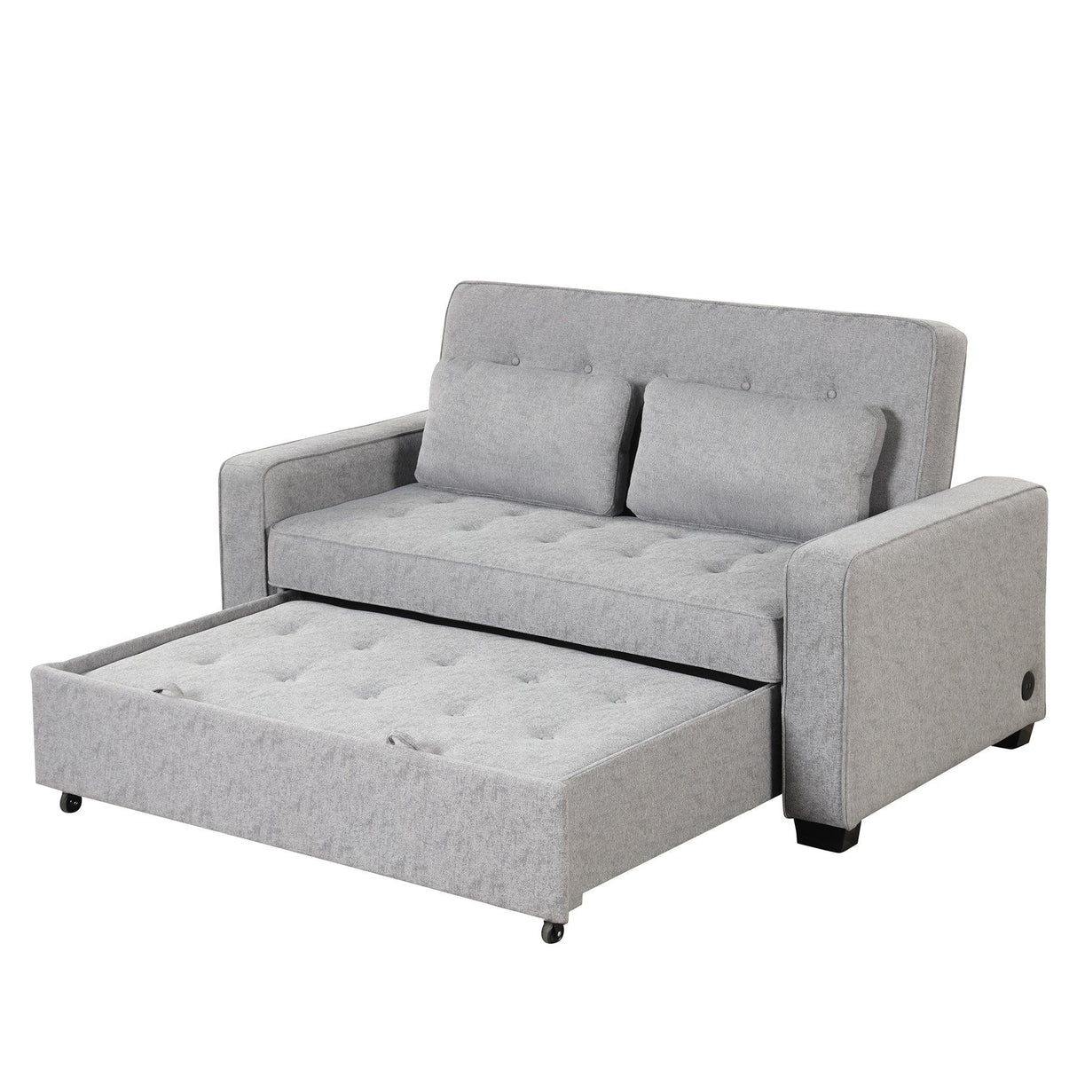 66.5" Upholstered Loveseat With Pull Out Bed, Two Throw Pillows, Dual USB Charging Port and Adjustable Backrest - Light Gray - Furniture Home Direct