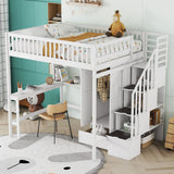 Loft Bed With Bookshelf, Drawers, Desk, And Wardrobe - Furniture Home Direct