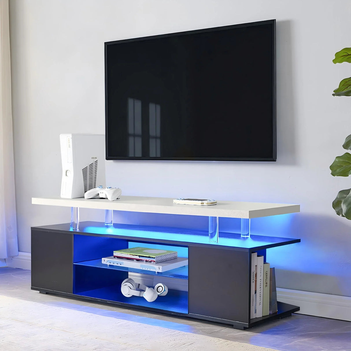 TV Stant With LED And Large Side Cabinet - Furniture Home Direct