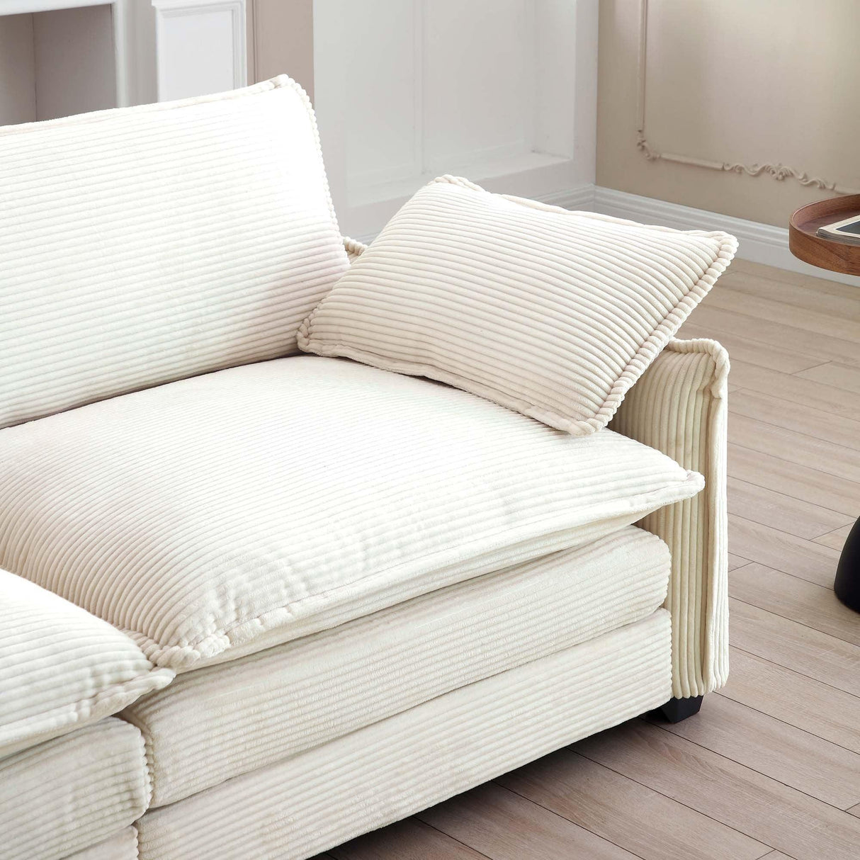 3 Piece Living Room Set - Beige Corduroy - Furniture Home Direct