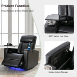 Power Recliner with Storage Arms, Cupholders, USB, Black