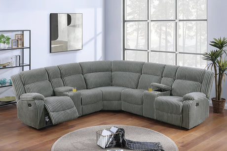 Sectional Sofa Corduroy Power Recliner Modern Gray - Furniture Home Direct