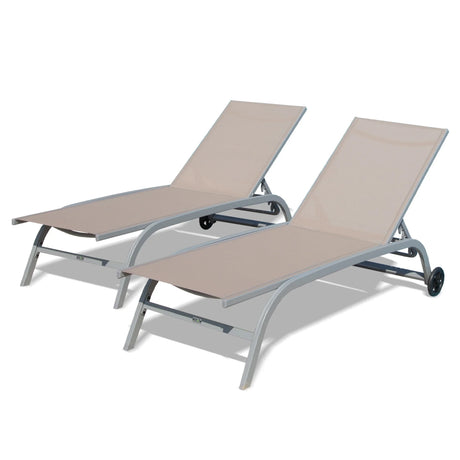 Outdoor Chaise Lounges With Adjustable Backrests Khaki - Furniture Home Direct