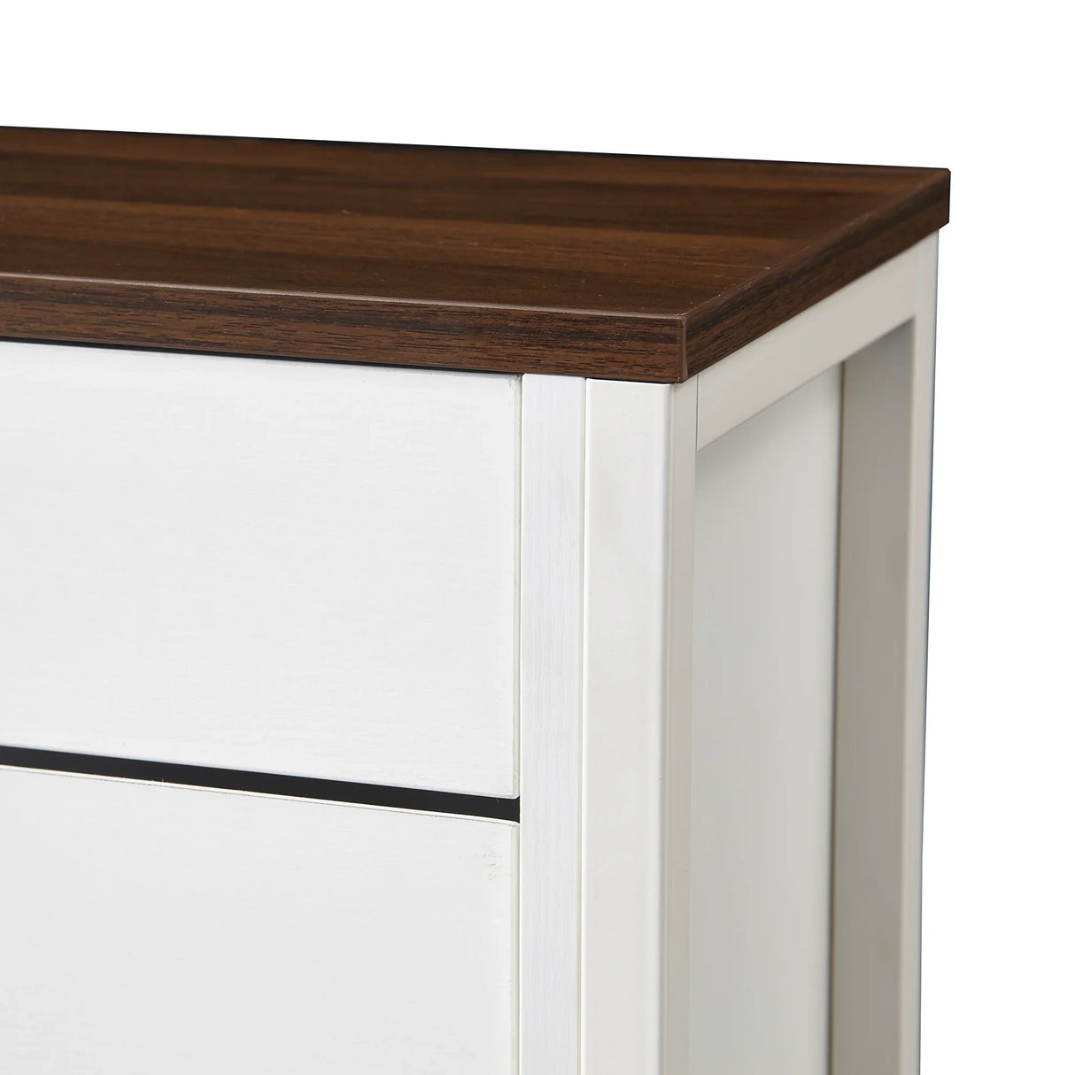 Slim Shoe Cabinet with 2 Flip Drawers - white and Walnut - Furniture Home Direct