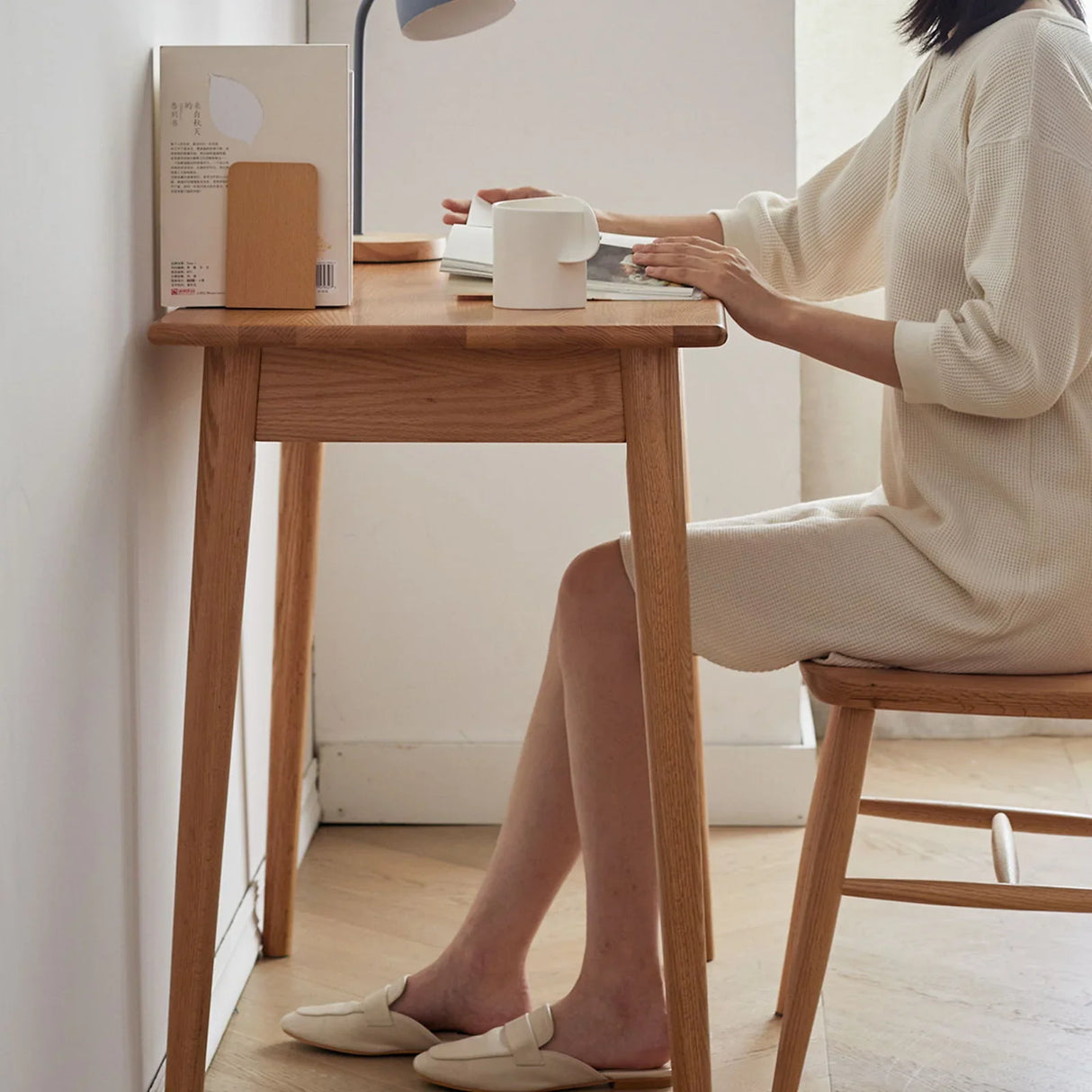 Computer Study, Work Desk Dressing Table Slim With Drawer - Oak Natural - Furniture Home Direct