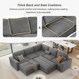 121.3" Modular Sectional Sofa with Two Movable Ottomans, Gray - Furniture Home Direct