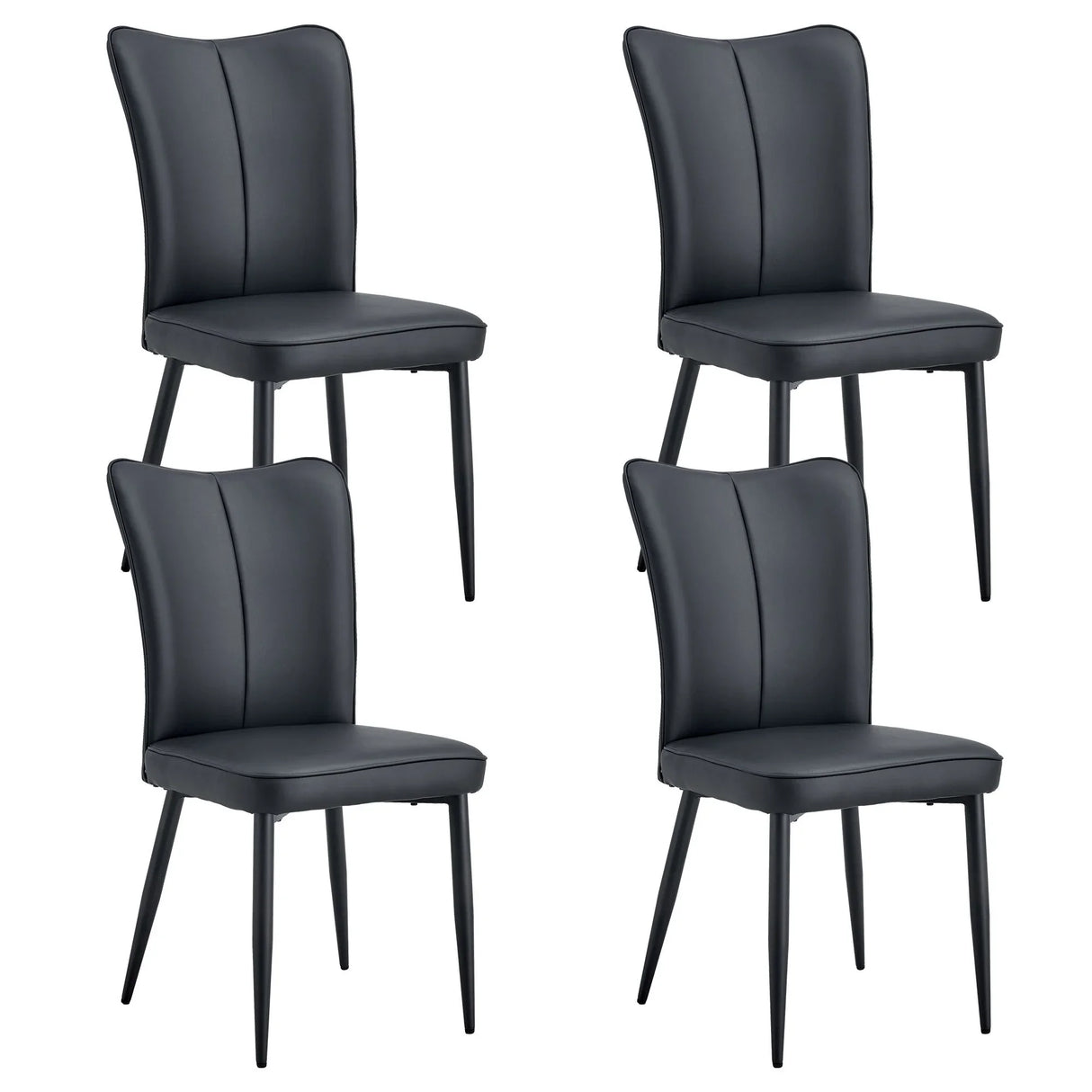 Modern Chair Set 4 Pieces With Vertical Backrest Design For Kitchen And Living Rooms - Black - Furniture Home Direct