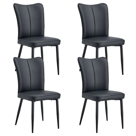 Modern Chair Set 4 Pieces With Vertical Backrest Design For Kitchen And Living Rooms - Black - Furniture Home Direct