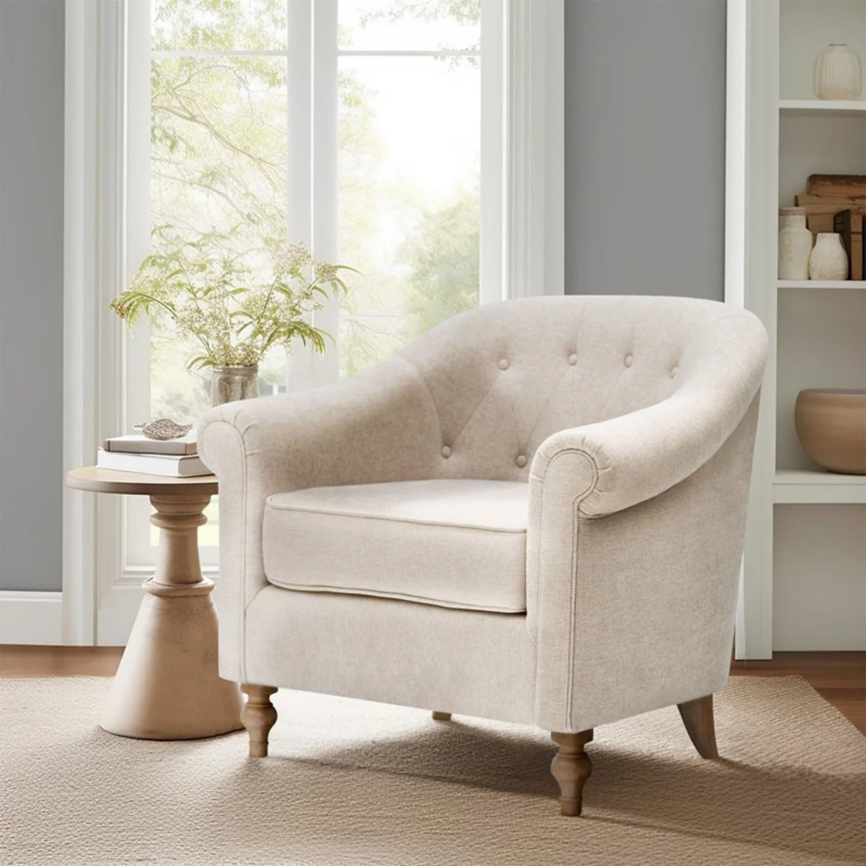 Fayette - Tufted Accent Arm Chair - Cream - Furniture Home Direct