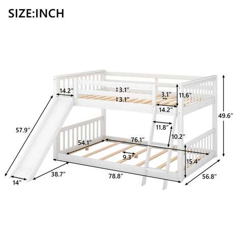 Full Over Full Bunk Bed With Convertible Slide And Ladder - White - Furniture Home Direct