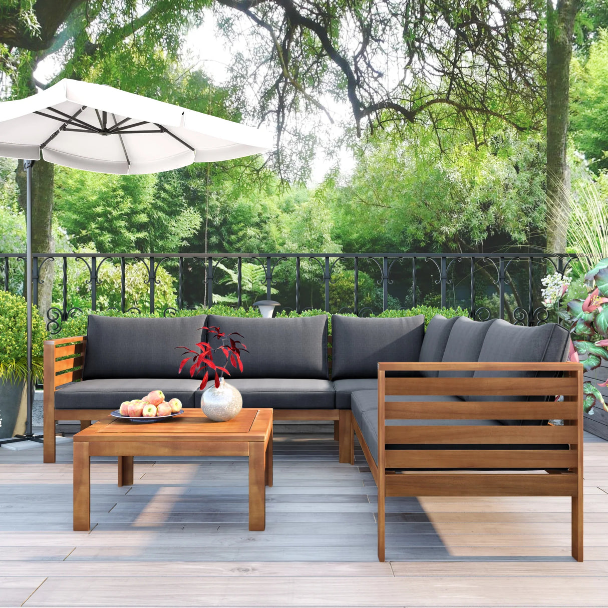 Outdoor Sectional With Coffee Table - Gray - Furniture Home Direct