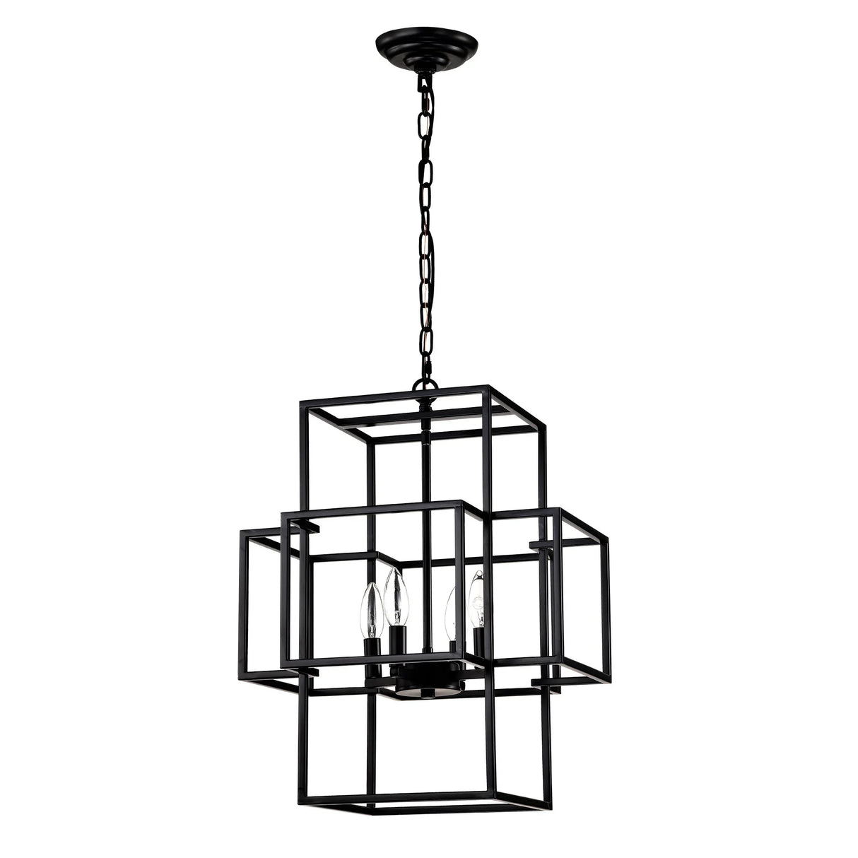 4 Light Metal Lantern Tiered Pendant Hanging Light Fixtures, Industrial Farmhouse Adjustable Height Chandeliers For Dining Room Hallway Foyer Entryway (E12 Bulbs Not Included) - Furniture Home Direct