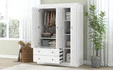 3 Shutter Door Wardrobe Armoire Closet with 2 Drawers, White - Furniture Home Direct