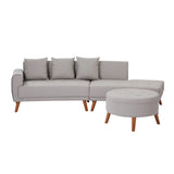 107 Inch Contemporary Sofa With Round Storage Ottoman Grey - Furniture Home Direct