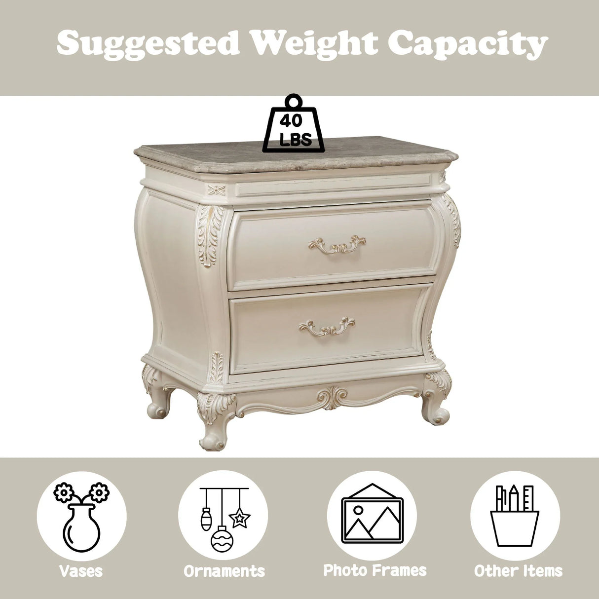 Chantelle - Nightstand With Granite Top - White - Furniture Home Direct