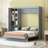 Murphy Wall Bed With Shelves, Wardrobe And LED Lights - Furniture Home Direct