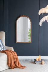 Hand Carved Rose Antique Mirror Frame, Wood Arch Mirror Wall Decor For Living Room - Furniture Home Direct