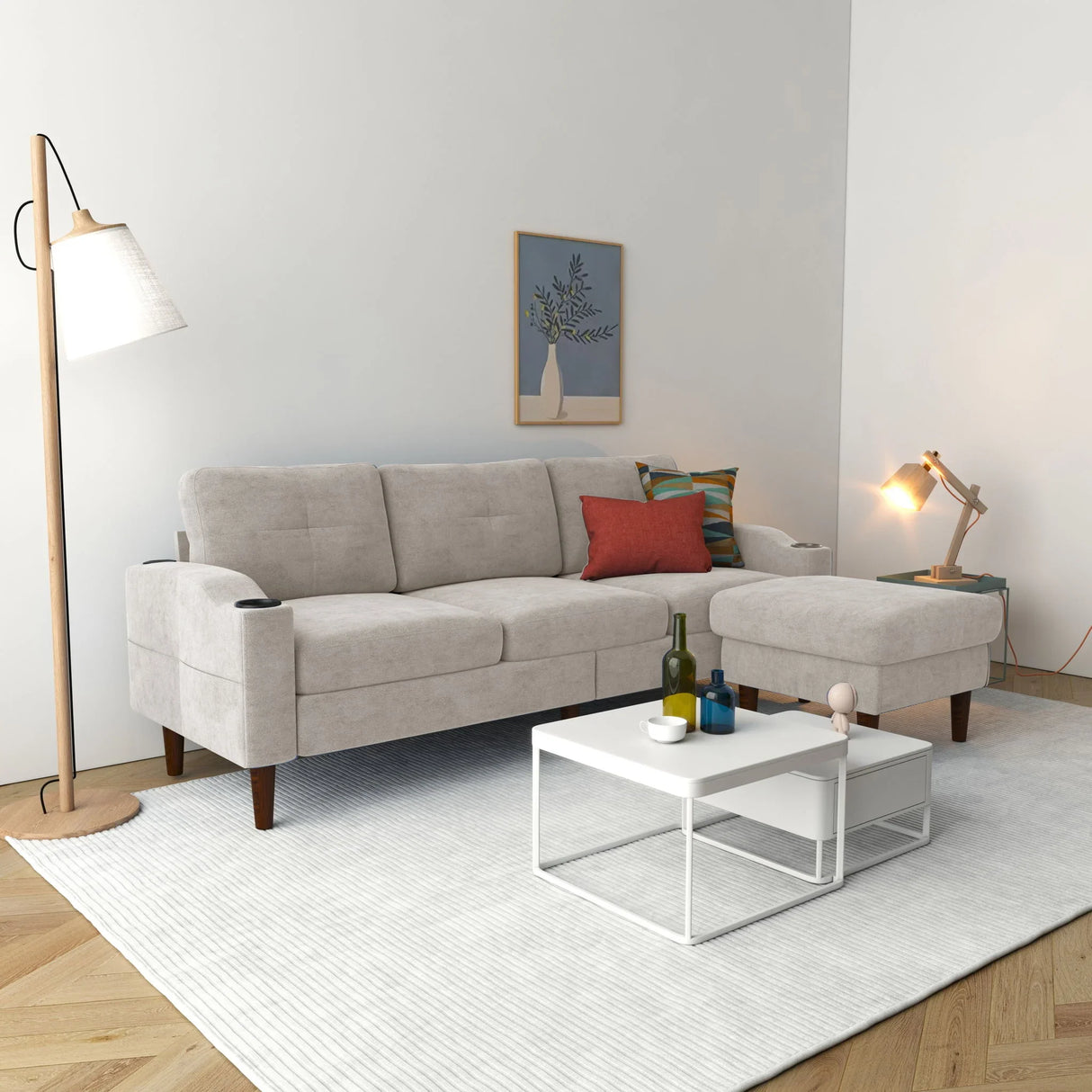 3 Seater Convertible Combination L Shaped Sofa With Footstools With Storage - Furniture Home Direct