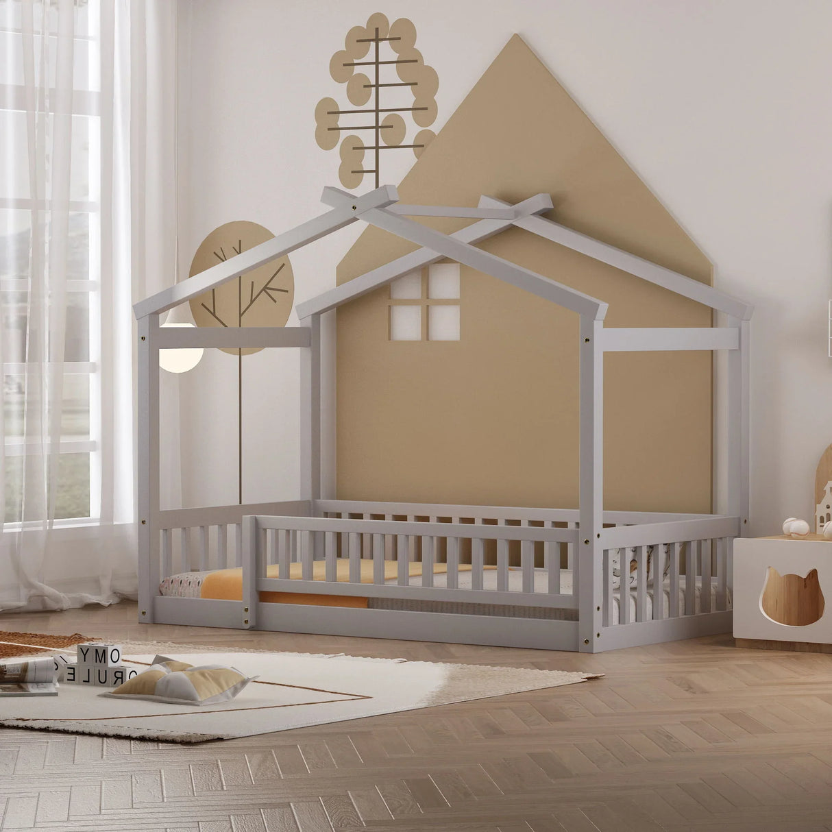 Bed House Bed Frame With Fence - Furniture Home Direct