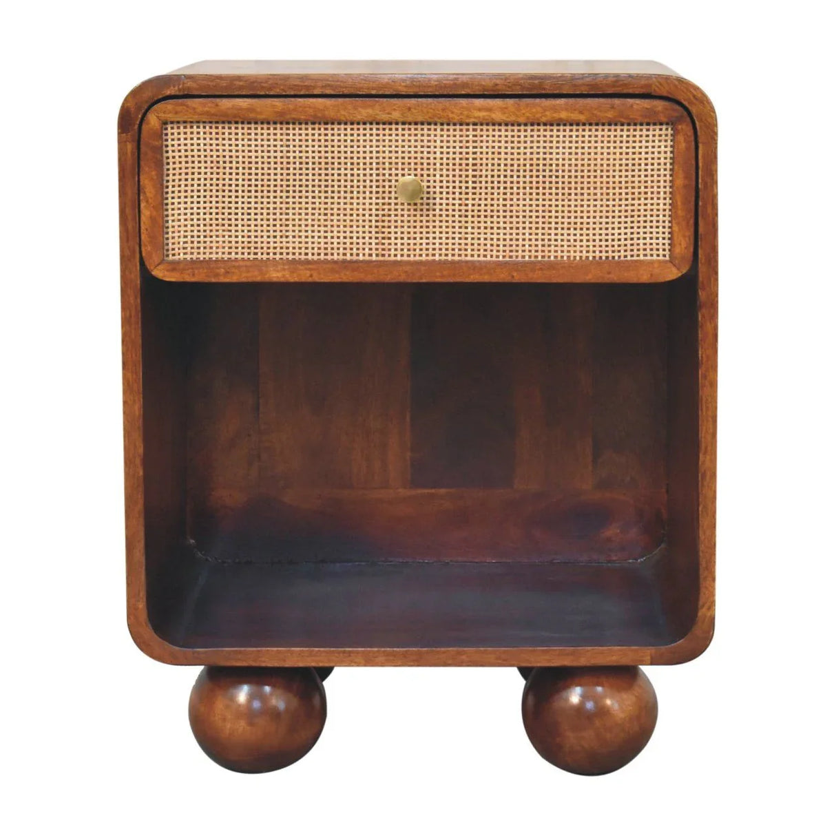 Open Woven Bedside Table, 1 Drawer - Chestnut - Furniture Home Direct