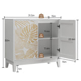 Leaf Carved Cabinet With Adjustable Shelves - White - Furniture Home Direct