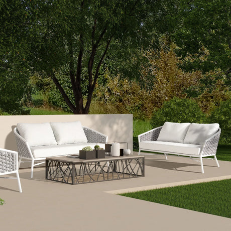 Rowan - Rope Barrel Back Patio Conversation Loveseat Sofa - Optic White - Furniture Home Direct