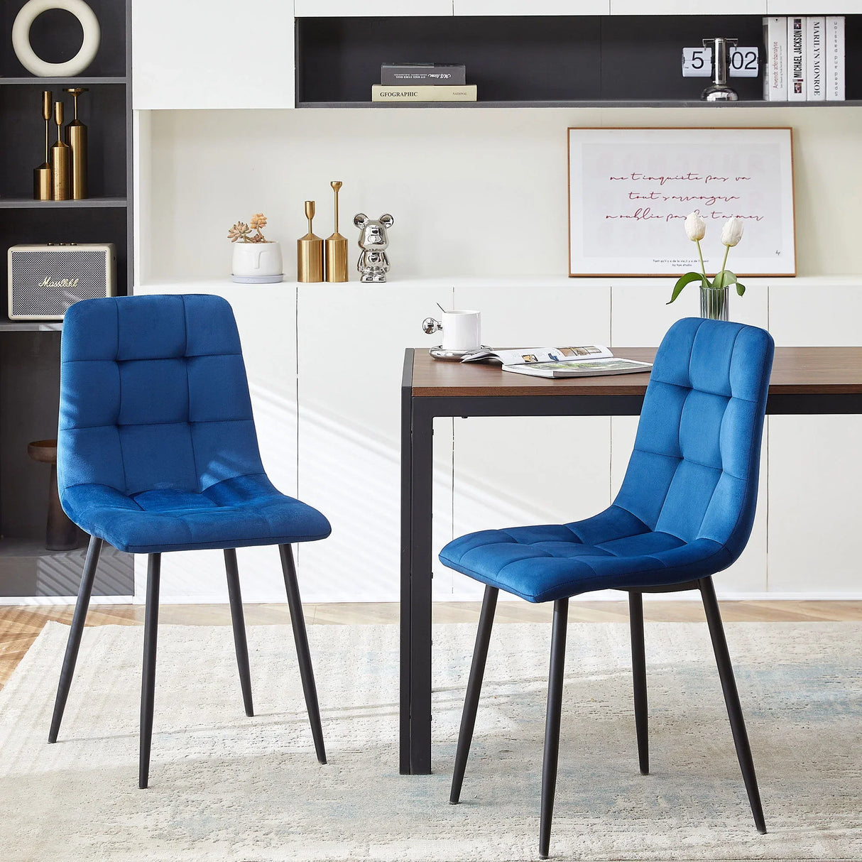 Mid-Century Modern Velvet Dining Chairs Set For Kitchen, Living Room - Furniture Home Direct
